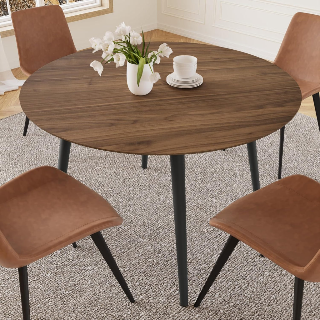 HIPIHOM 43.3 Inch Walnut Round Dining Table for 4, Space-Saving Dinette Perfect for Kitchen Dining Living Room(Walnut Table)