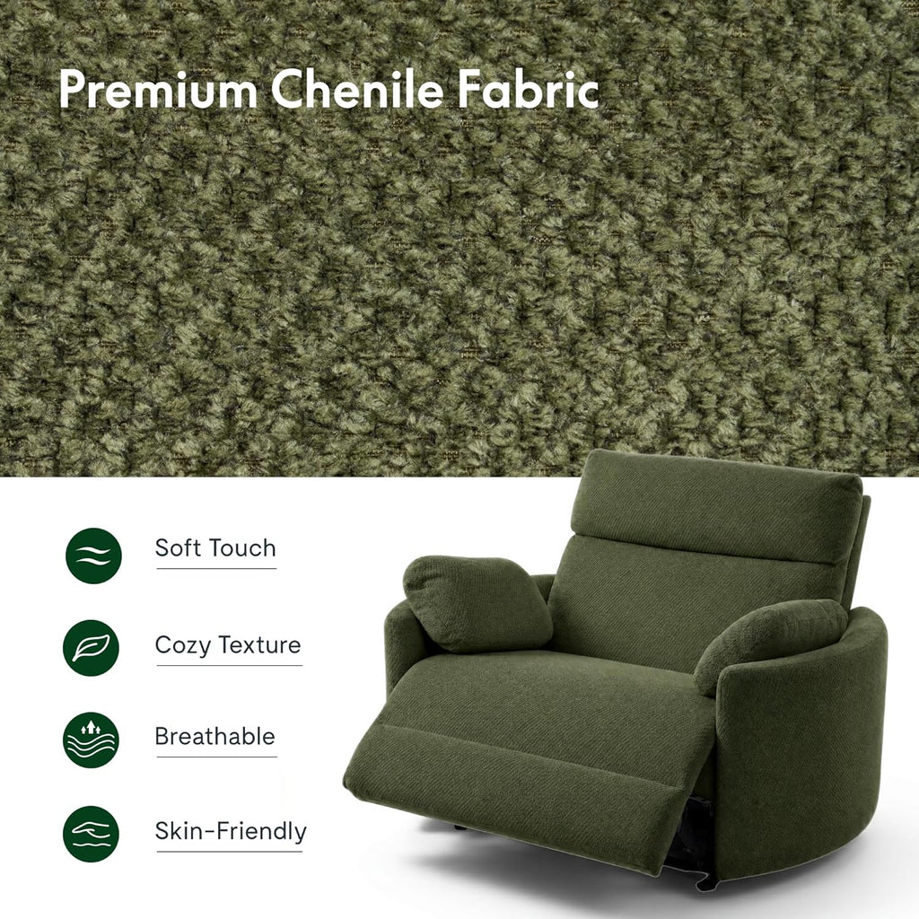 FLEXISPOT Mochi Oversized 54" Power Recliner Chair for Big & Tall, Chenille Fabric Electric Recliner with USB & Type-C Ports, Wide Single Sofa with Pillows for Living Room & Bedroom, Olive Green