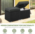 Yaheetech Wicker Ottomans, Set of 2 PE Rattan Side Tables, Black/Gray | Outdoor/Indoor Footstools with Hidden Storage & Removable Cushion, Additional Seating for Patio/Garden/Balcony/Yard