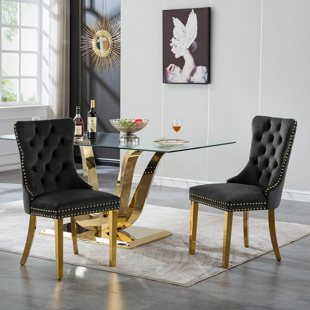 HomVent 70'' Glass Dining Table Set for 4, Modern Rectangle Kitchen Table Set for 4, Glass Dinner Table and Chairs Set for 4 for Living Room,Kitchen