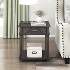 Lexicon Rectangle Wood End Table with Drawer and Lower Open Shelf, Pine Wood Veneer Small Side Table for Contemporary Living Room/Bedroom, Easy Assembled, Brown