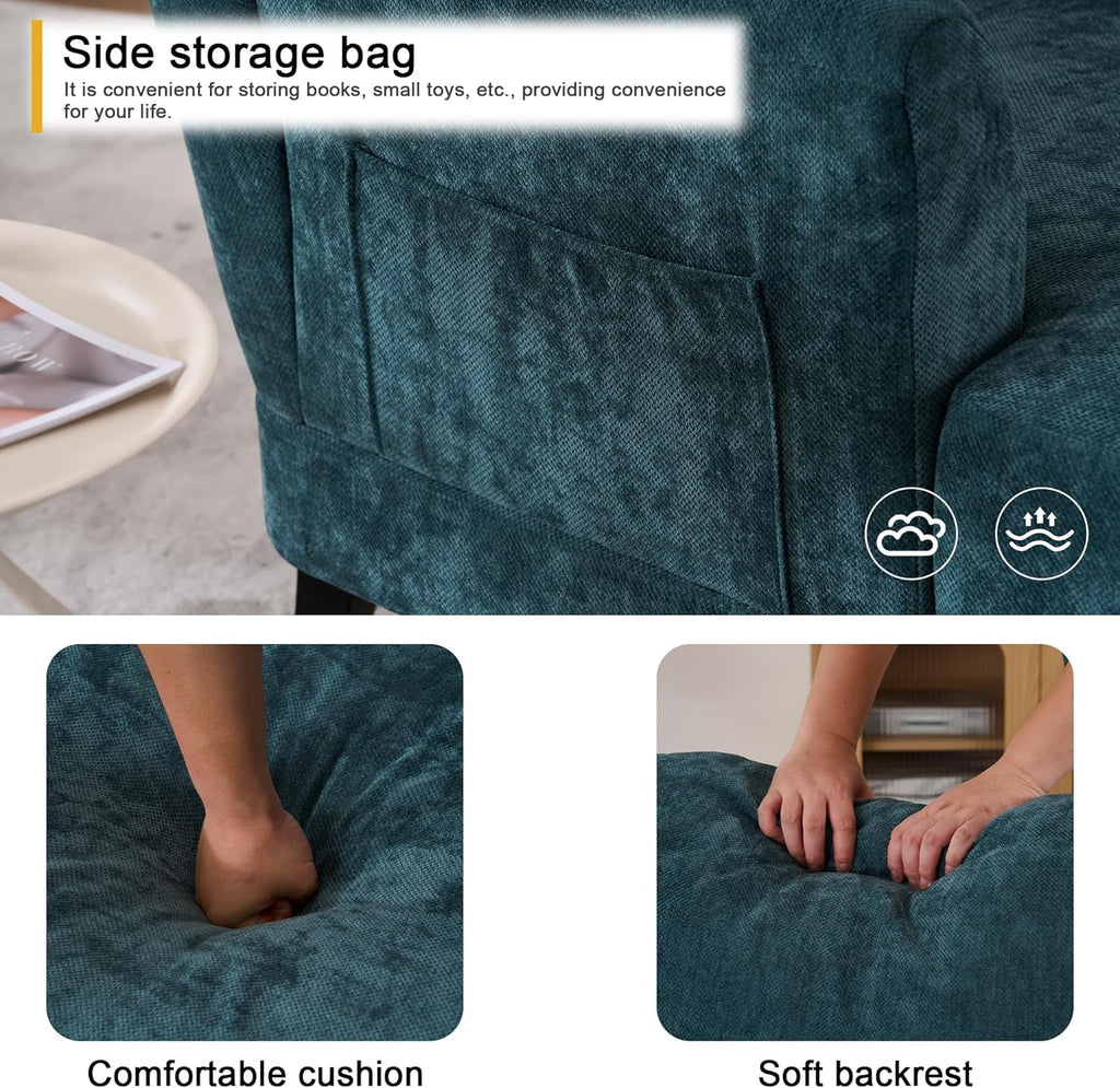 Chaise Lounge Chair Indoor, 59.8" Oversized Couch Reading Chairs, Chenille Comfortable Deep Sleeping Single Sofa, Upholstered Modern Couch Sofa Bed for Living Room, Bedroom & Apartment (Teal)