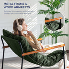 MAXYOYO Modern Accent Chair, Comfy Living Room Chair with Metal Frame | Accent Chair Upholstered Armchair with Soft Cushion for Bedroom Balcony Lounge Reading Room, Dark Green