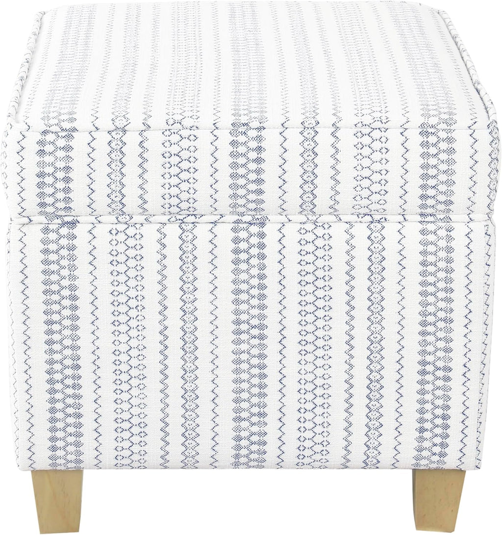 HomePop Home Decor | K7342-F2359 |Classic Square Storage Ottoman with Lift Off Lid | Ottoman with Storage for Living Room & Bedroom, Blue Stripe Large