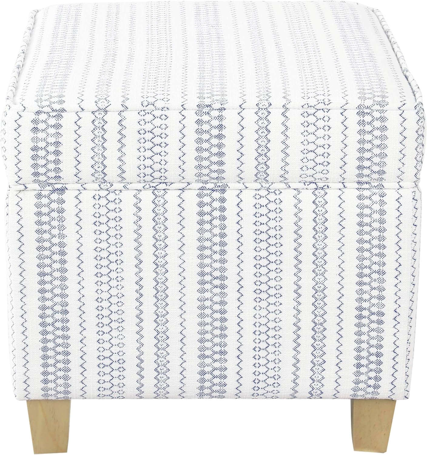 HomePop Home Decor | K7342-F2359 |Classic Square Storage Ottoman with Lift Off Lid | Ottoman with Storage for Living Room & Bedroom, Blue Stripe Large