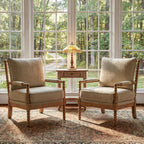 Morden Fort Linen Fabric Spindle Accent Chair with Wood Frame, French Style Accent Chairs with Padded Spring Seat and Armrest Pads, Brushed Base for Living Room Bedroom Farmhouse Office Balcony(Beige)