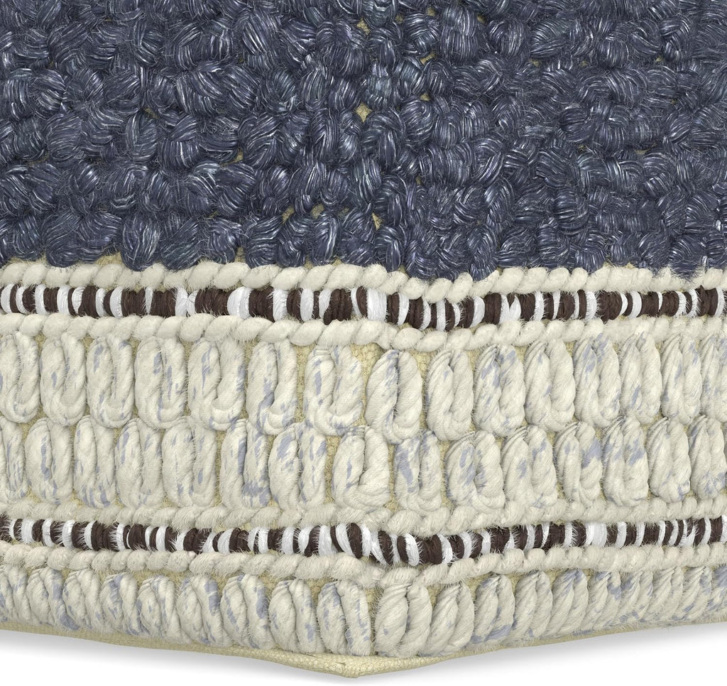 SIMPLIHOME Grady 18" Wide Square Pouf in Blue/Natural Wool and Cotton | Contemporary footstool, extra seating for living room with polystyrene bead filling, assembled; floor cushion or accent seat.