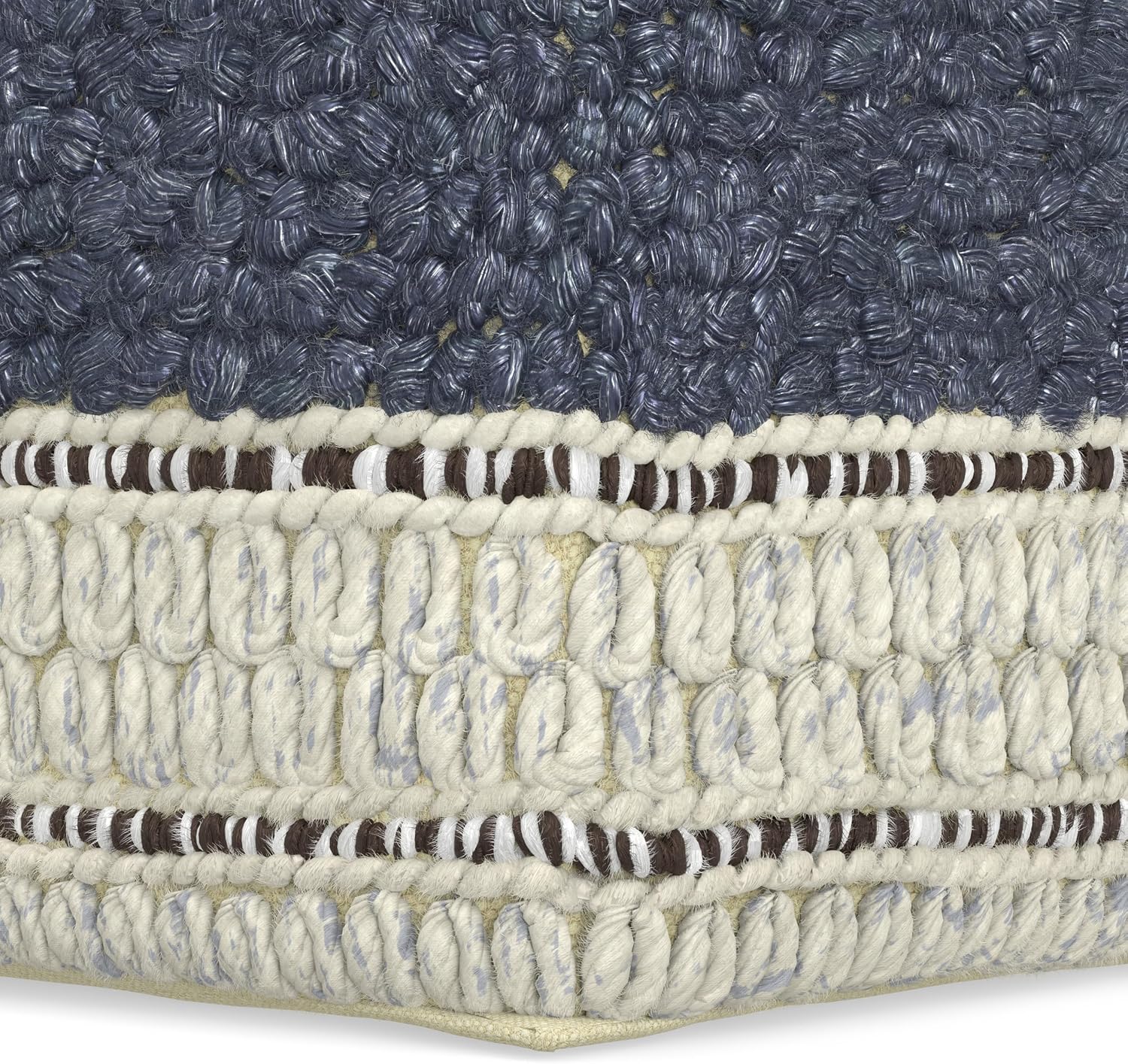 SIMPLIHOME Grady 18" Wide Square Pouf in Blue/Natural Wool and Cotton | Contemporary footstool, extra seating for living room with polystyrene bead filling, assembled; floor cushion or accent seat.