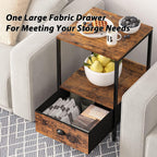 Furologee Rustic Brown Industrial Style Nightstand with Drawer, 15.7" L x 15.7" W x 21.7" H