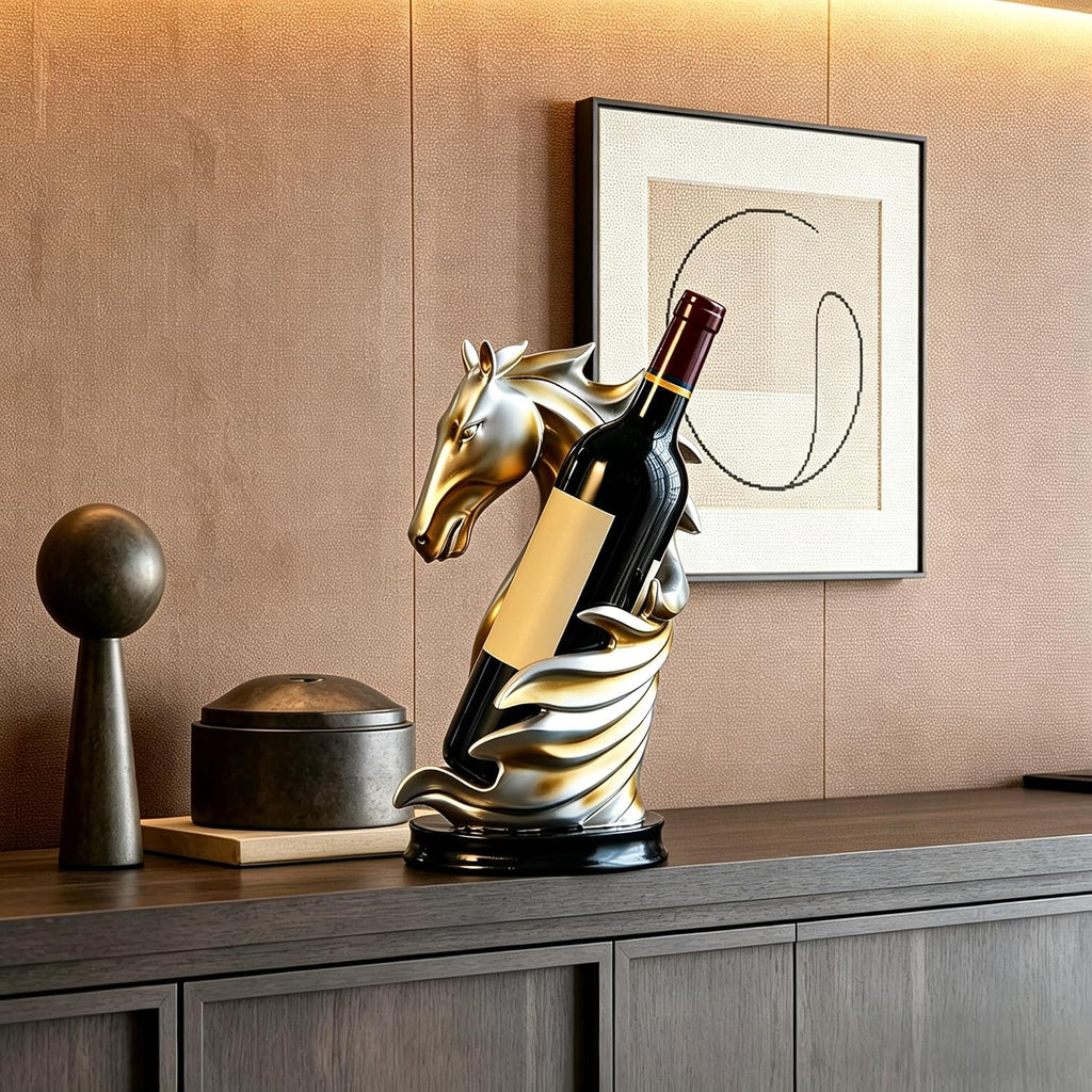 XINXUAN Wine Holder Countertop, Horse Head Wine Racks Decor for Bar Decorations for Home, Home, Shelf, Pantry Organizers and Storage, Wine Accessories for Wine Lovers, Gift (Yellow)