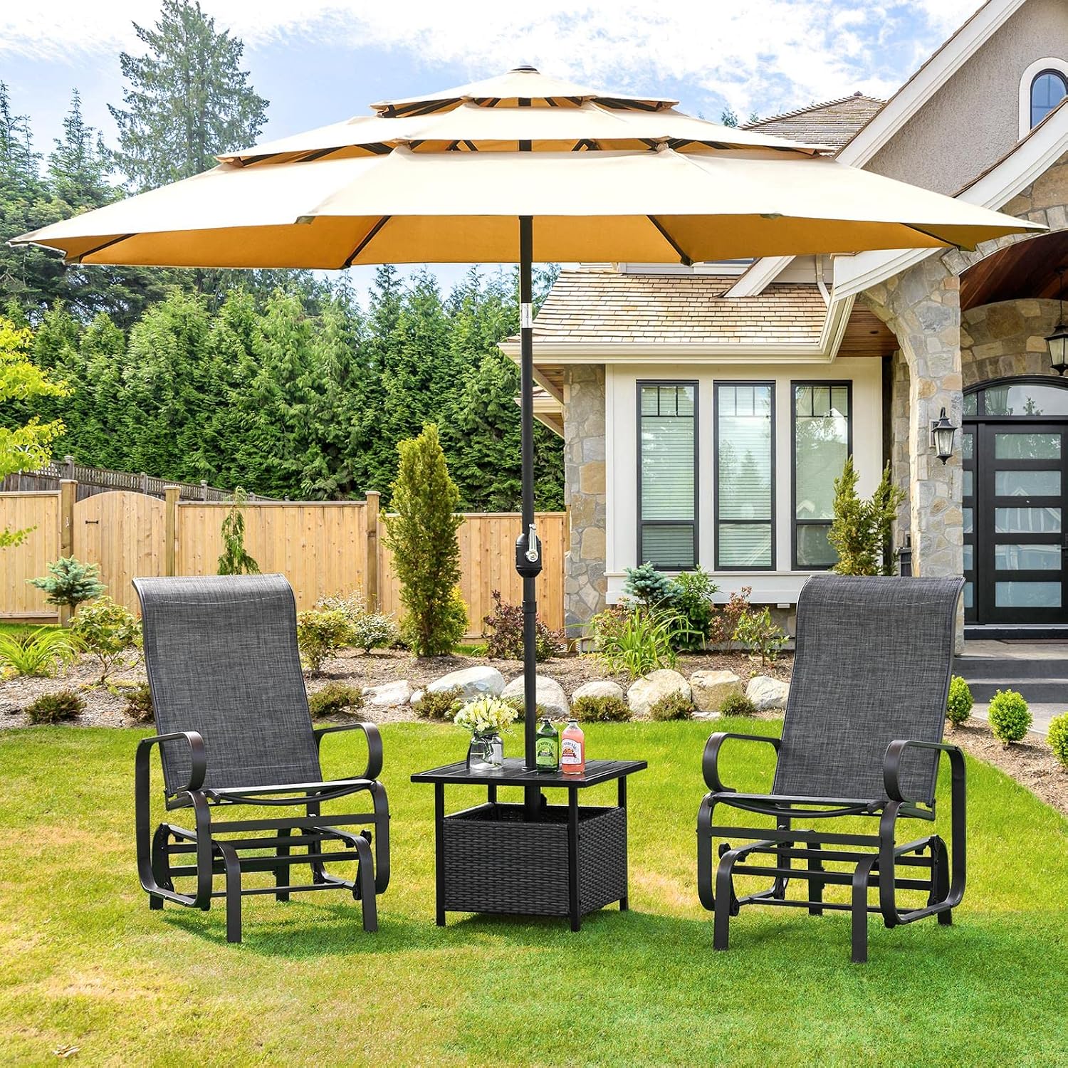 Yaheetech Outdoor Rocking Chair Patio Glider with Sling Seat Set of 1,Gray | Porch Chair and Outdoor Rocker with Steel Construction for Balcony, Deck, Backyard and Garden; Smooth-Gliding Lounge Seating