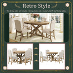 LUMISOL Round Dining Table Set for 4, Farmhouse Kitchen Table Set with Extendable Round Dining Table & 4 Upholstered Chairs, 5-Piece Solid Wood Table and Chairs Set for Dining Room, Natural