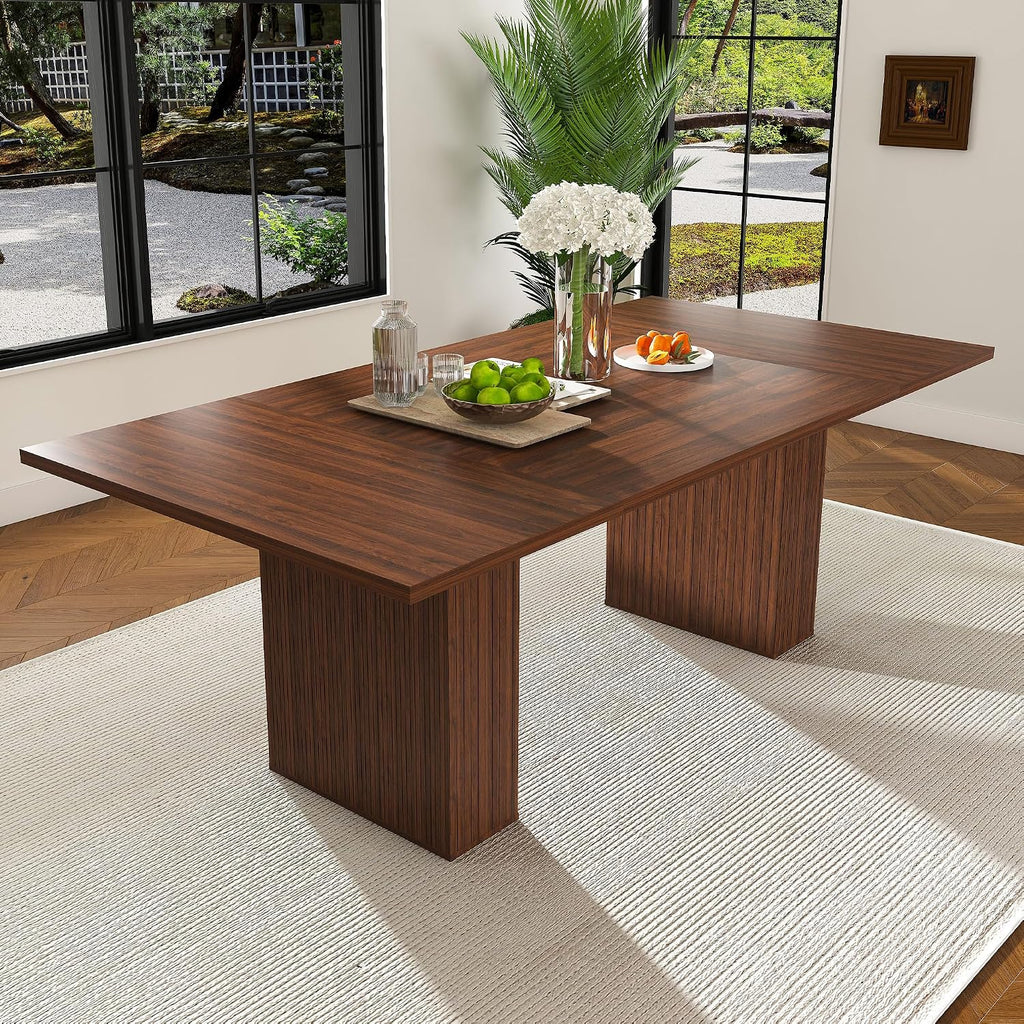 kevinplus78.74'' Rectangular Wood Dining Table with Hidden Storage Space for 4-6, Modern Midcentury Kitchen Dinner Table for Dining Room Living Room, Easy Assembly, Walnut