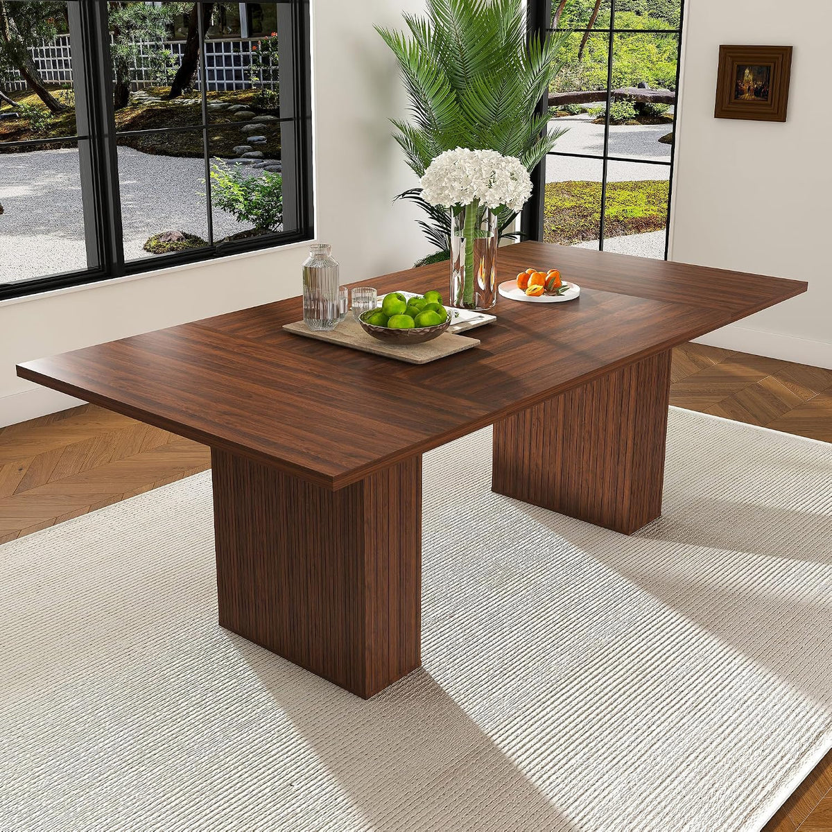 kevinplus78.74'' Rectangular Wood Dining Table with Hidden Storage Space for 4-6, Modern Midcentury Kitchen Dinner Table for Dining Room Living Room, Easy Assembly, Walnut