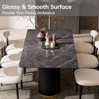 Morden Fort Modern Dining Table for 6, 70" Faux Marble Dining Table with Black Fluted Base and Grey Rectangle Top for Ktichen, Reception and Conference