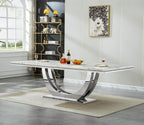 94.5" Large Dining Table for 10-12 People, Modern White Rectangle Kitchen Dinner Table w/Faux Marble Top&Silver Steel U-Base, Extral Long Dining Room Tables for Kitchen Living Room