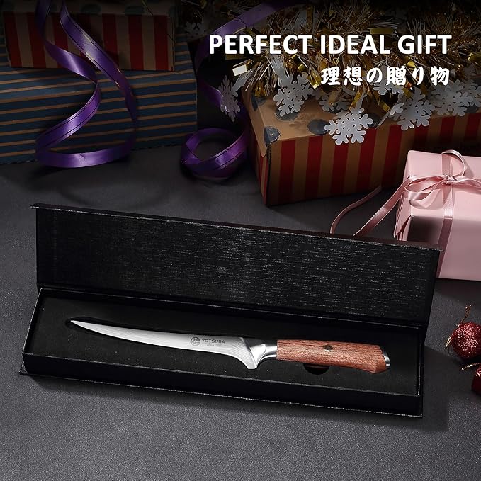 YOTSUBA Fillet Knife, 7 Inch Fish Knives for Filleting, Razor Sharp High Carbon Steel Boning Knife with Ergonomic Rosewood Handle, Professional Fish Knives for Meat with Gift Box