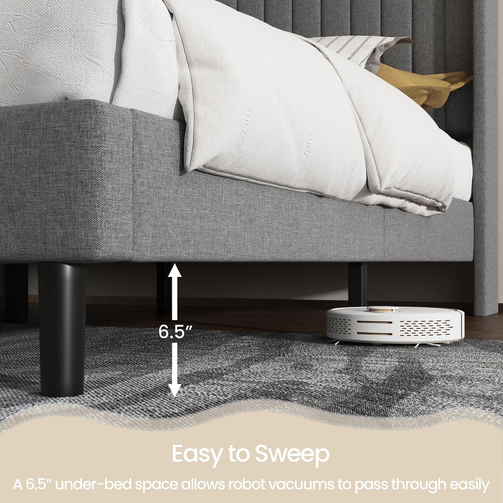 Queen Bed Frame with Vertical Channel Tufted Headboard & Wingback