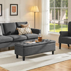 Yaheetech 49in Square Storage Ottoman Coffee Table with Nailhead, Dark Gray | Button-Tufted Linen-Look Fabric Bench, 3.5C Storage Space, Wood Legs, Metal Hinges, for Bedroom Foot of Bed Living Room