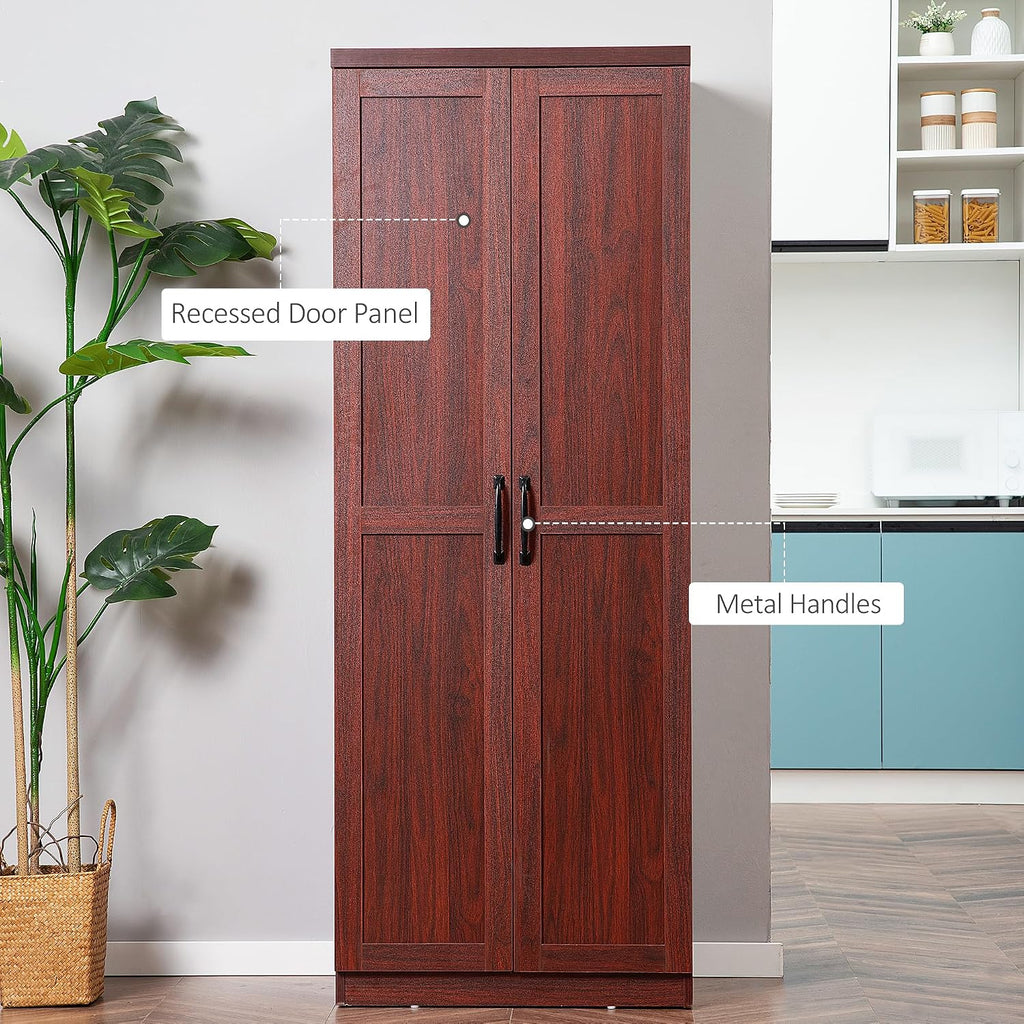 HOMCOM 63" 2-Door Kitchen Pantry 5-Tier Espresso | Freestanding Storage Cabinet, Shelving, 2 Adjustable Shelves, for Dining Room