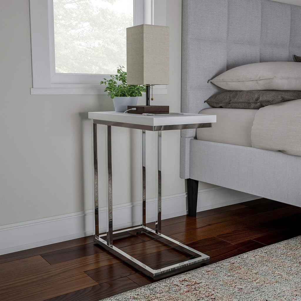 Lavish Home C-Shaped Sofa Side Table - Modern End Table, Laptop Tray, or Compact Bedside Nightstand - Space Saving Furniture by Lavish Home (White)