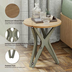Pedestal Farmhouse End Table, Distressed Top with Tripod Base Bedside Table for Living Room, Modern, Boho, Round, Sage Green