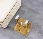 1 Piece Living Room End Table Luxury Glass Side Table, Elegant Gold End Table with Three Ring-Shape Stainless Steel Pedestal Base for Living Room Bedroom Office(1 End Table)