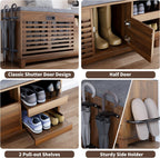 Gyfimoie 2-Tier Shoe Storage Bench,47" Entryway Bench with 2 Flip Drawers & Padded Seat Cushion, Walnut Shoe Bench with Adjustable Shelves & Sliding Doors,Storage Bench for Entryway,Hallway,Bedroom