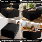 Ottoman, Modern Corduroy Cloud Foot Rest Foam Support, Oversized Modular Sectional Sofa Stool for Living Room, Bedroom & Small Spaces, No Assembly Required (Black, Ottoman)