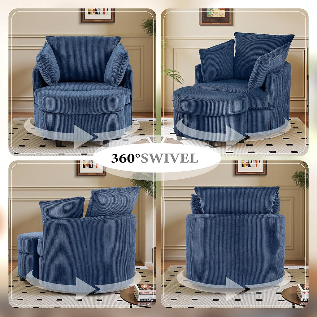 Vanity Accent Chair Swivel Living Room Chairs Curve Back Reading Chair with Armrest, Lounge Chair with Ottoman for Bedroom