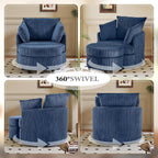Vanity Accent Chair Swivel Living Room Chairs Curve Back Reading Chair with Armrest, Lounge Chair with Ottoman for Bedroom