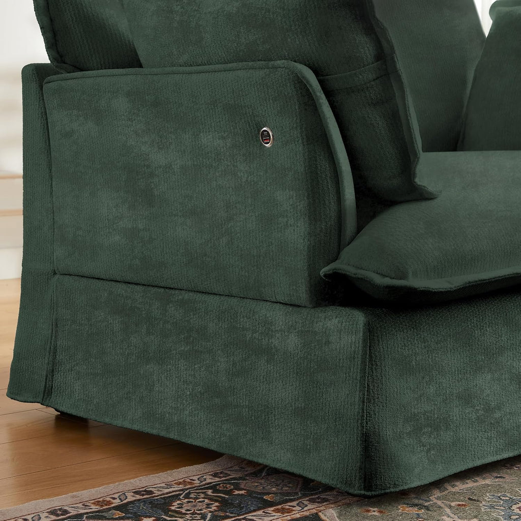 ERYE 47" Chenille Upholstered Accent Chair Wide Seat Armchair for Living Room Bedroom, Modern Upholstered Armchair W/ 2 Pillows and USB-C Ports for Home Apartment Office