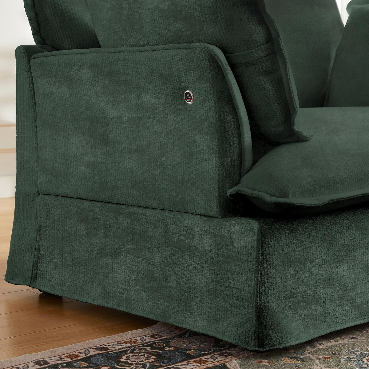 ERYE 47" Chenille Upholstered Accent Chair Wide Seat Armchair for Living Room Bedroom, Modern Upholstered Armchair W/ 2 Pillows and USB-C Ports for Home Apartment Office