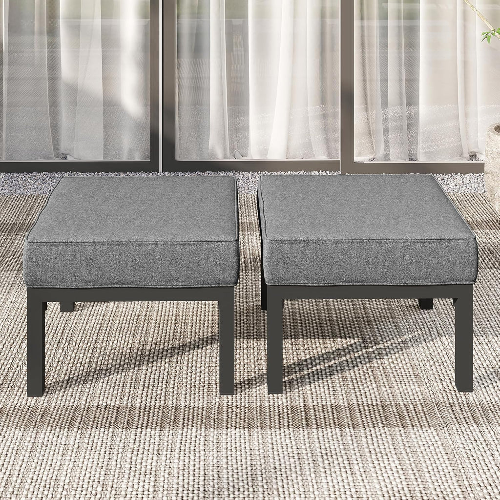 Wisteria Lane Aluminum Patio Furniture Footstools Set of 2, Oversized Outdoor Ottomans with Upgraded Cushions, All-Weather Outdoor Footrest Seat for Balcony, Garden, Deck, Backyard, Gray