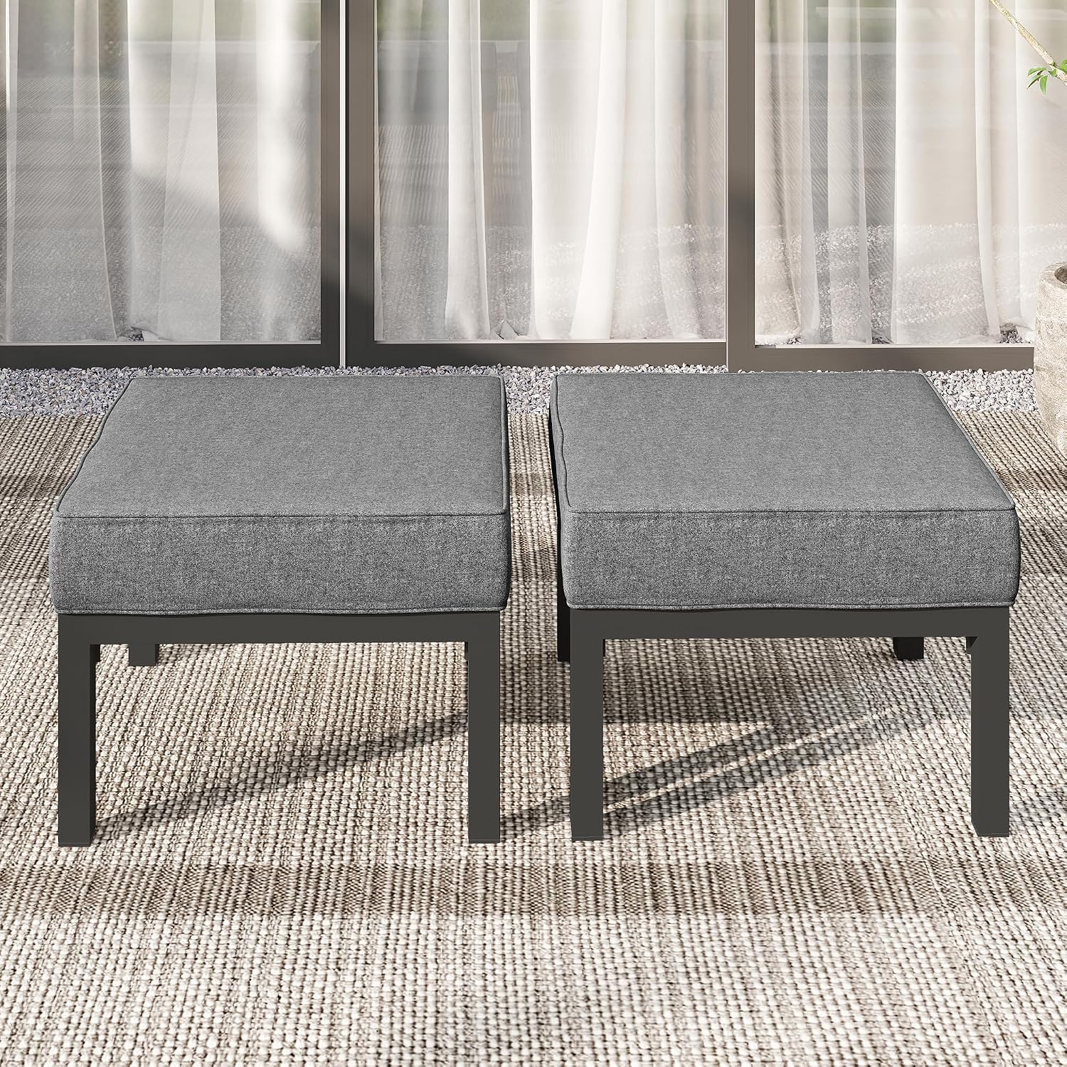 Wisteria Lane Aluminum Patio Furniture Footstools Set of 2, Oversized Outdoor Ottomans with Upgraded Cushions, All-Weather Outdoor Footrest Seat for Balcony, Garden, Deck, Backyard, Gray
