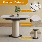 47.2" Retractable Rock Slab Folding Dining Table, Modern Expandable Kitchen Table with Leather-Wrapped Stainless Steel Base, Space Saving Square Dining Table for Small Apartments