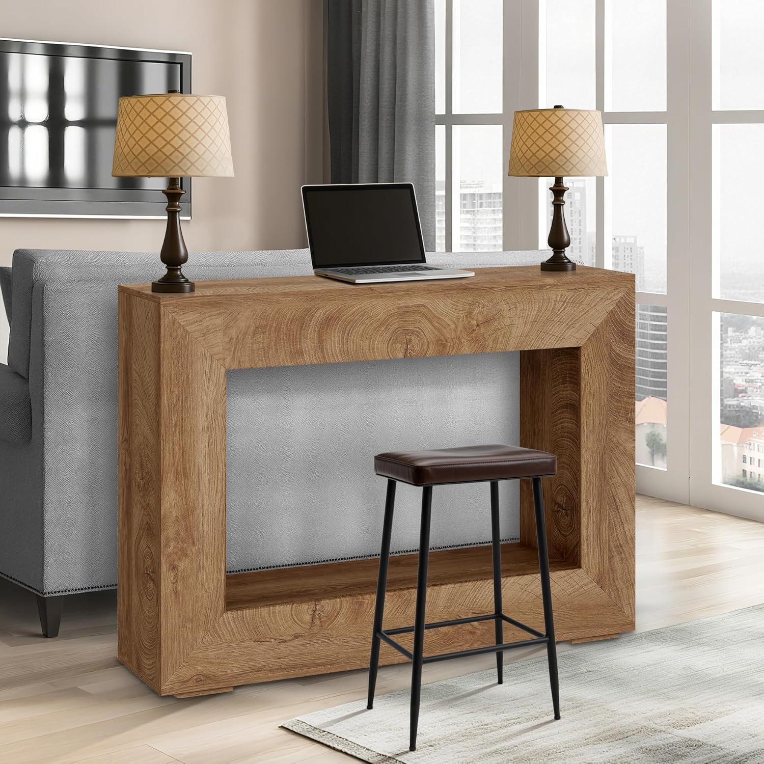 47" Farmhouse Console Table - Long Sofa Table Behind Couch, Wooden Entryway Table for Living Room, Hallway, Entrance, Rustic Rectangular Design, Natural Color