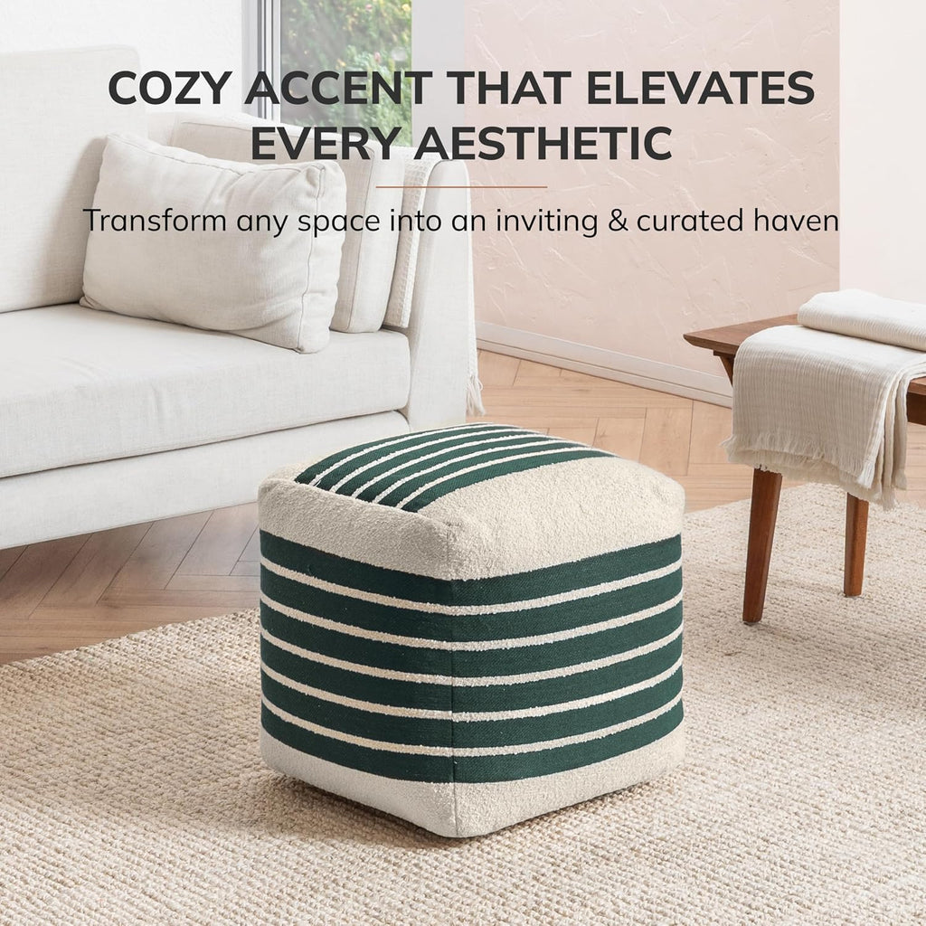 Anji Mountain Artisan Crafted Cotton Blend Pouf Ottoman | Versatile Floor Seating & Footstool for Living Room | Modern Boho Home Décor Accent | Filled Pouffe | Soft & Fluffy Ottoman Pouf, Lightweight, Decorative Floor Pouf Seating for Bedroom & Home