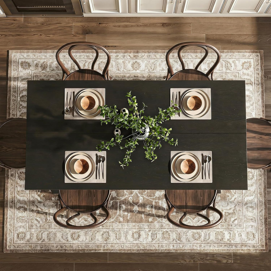 Solid Wood Dining Table for 4-6 People, 63 Inches Wooden Farmhouse Rectangular Kitchen Dinner Table with Heavy-Duty Legs for Home, Living Room, Dining Room, Black