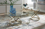 GTU Furniture Contemporary Glass Square 3-Piece Coffee Table Set, Cocktail Table with 2 Matching End Tables, Champagne Finish for Living Room