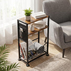 Skinny Side Table with Storage, 3 Tier Slim Side Tables for Small Spaces, Skinny End Table Narrow Bedside Table Narrow Side Table for Living Room, Bedroom
