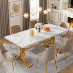 Tribesigns 63-Inch Rectangular Dining Table for 4 to 6, Modern Kitchen Tables with Stylish Metal Trestle Legs, Large Dinner Tables for Dining Room, Only Table (White+Gold)