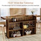 Tribesigns 4-Tier Bar Table, 70.9-Inch Large Home Bar Unit, Brown | with Storage Shelves, Wine Glass Holder and Footrest; for Kitchen, Indoor