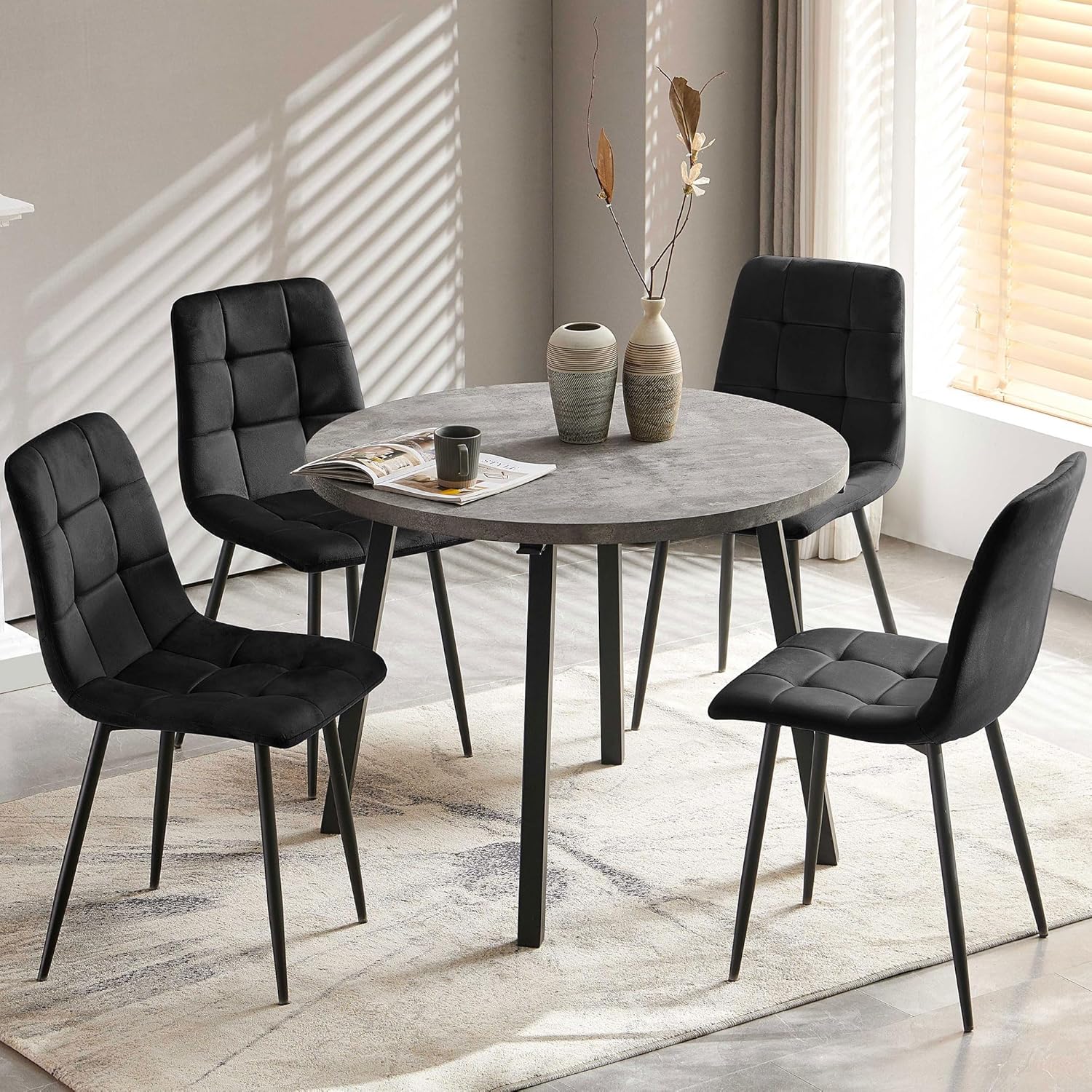 Homedot 5-Piece Round Dining Table Set for 4, 37-Inch Gray Kitchen Table with 4 Seated Black Dining Chairs Set for Apartment/Dining Hall, Compact Breakfast Nook Table Set