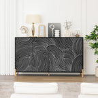 59" Buffet Cabinet, Wood Accent Cabinets with 4 Doors, Modern Cabinet with Adjustable Shelf, Credenzas for Living Room, Kitchen (Black)