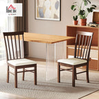 HOMCOM Wooden Dining Chairs Set, Farmhouse Upholstered Kitchen Chairs with Rubber Wood Frame for Living Room, Dining Room, Dark Brown and Beige, Set of 2