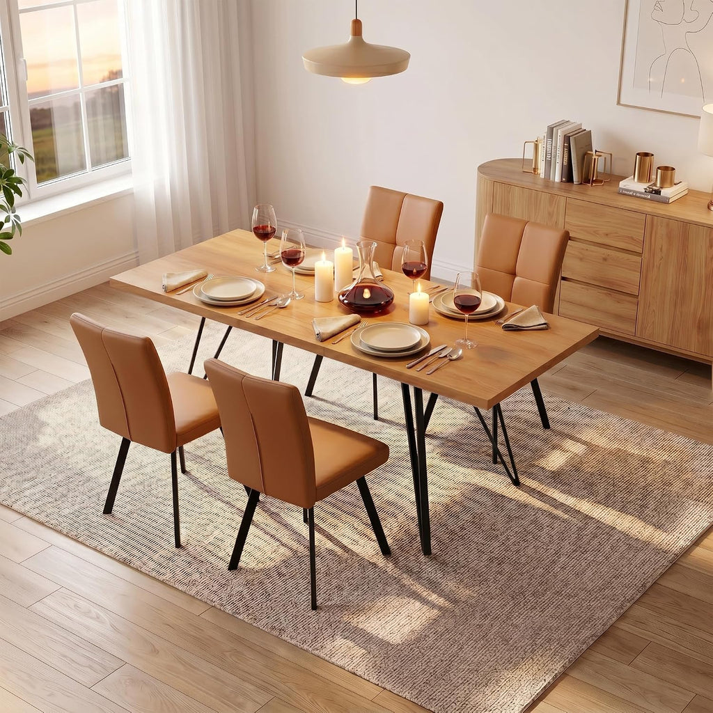HIPIHOM Extendable Dining Table Set for 4-6, 55 to 71 Inch Expandable Dining Room Table with Upholstered Chairs, Easy Assembly Kitchen Table Set for Small Spaces, Living Room