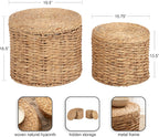 Kate and Laurel Halm Modern Woven Rattan Round Storage Side Tables, Set of 2, 20 x 17 and 16 x 14, Natural Rattan, Lift-Top End Tables for Use as Hidden Storage Baskets or Small Ottoman Tables
