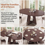 Extendable Dining Table, Round Kitchen Dining Room Dinner Table with for 4 6 8 People, Space Saving Modern Oval Expandale Furniture with Storage and Pedestal for Kitchen Living Room (Brown)