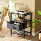 Huuger Nightstand Set of 2, Night Stand with Fabric Drawer, Mesh Shelf, Side Table with Storage, Fabric Drawer Dresser, Open Shelf, Metal Frame, Bedroom, Grey